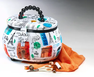 Produktbild von Kobolo Nähkästchen Nähkorb Nähkörbchen Nähkasten -Kunststoff, Textil- Weiß, Bunt - 28x21x19 cm
