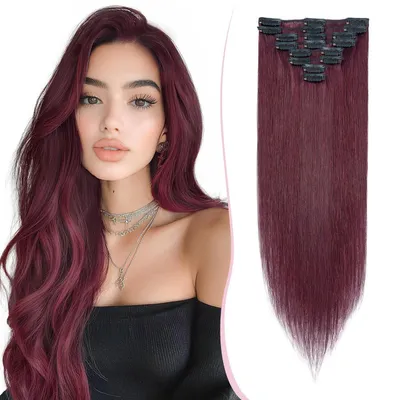 Produktbild von Remy Clip in Extensions Glatt Echthaar 50cm 8 Stück 75g 99J# Bordeaux