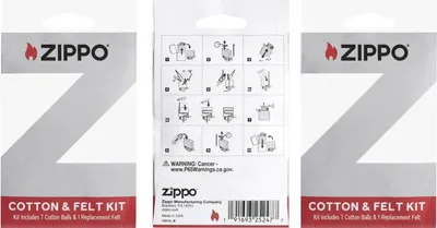 Produktbild von Zippo Original Sets Feuerzeugbenzin Feuersteine Flints Docht Wick Watte Filz 3 X Watte & Filz kein Benzin
