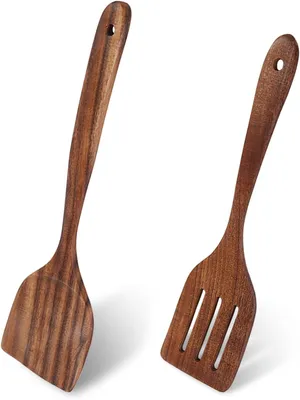 Imagen del producto de Espátulas para freír de madera de acacia, 34 cm, juego de 2 unidades, resistentes al calor, para la cocina