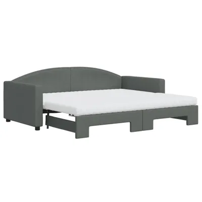 Zdjęcie produktu dla vidaXL Rozkładana leżanka z materacem ciemnoszara 90x190 cm tkanina