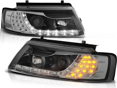 Obrázok produktu pre Sada svetlometov s dennými svetlami, kompatibilná s modelom VW Passat 3B, rok výroby 1996–2000, čierne LED smerovky