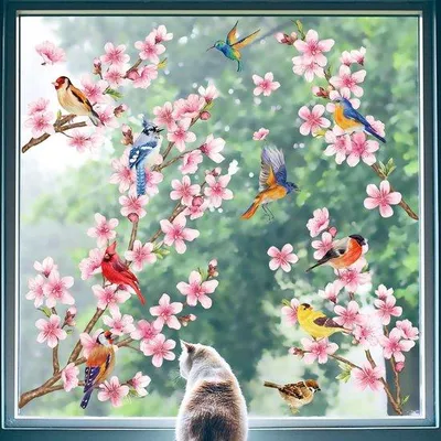 Produktbild von Famanu Wandsticker Kirschblüte für Fenster und Türen - Dekorative Fenstersticker und Vogelschutz