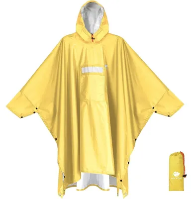 Produktbild von Regenponcho mit Ärmeln Dunkelgelb Einheitsgröße Wasserdicht Multifunktional Leicht Verpackbar