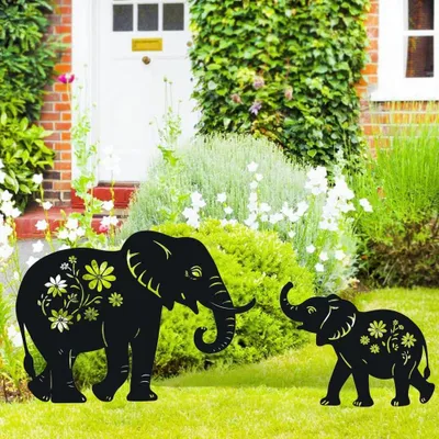 Immagine prodotto di Set di 2 decorazioni per giardino a forma di elefante, realizzate in metallo