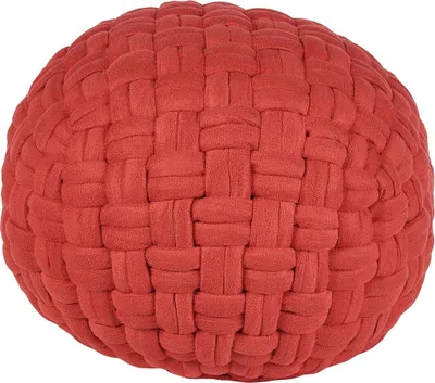 Obrázek produktu pro BELIANI Taburet červený sametový 45 x 35 cm kulatý pletený ručně vyrobený polystyrénová výplň