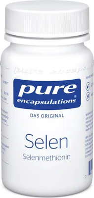 A white bottle of Pure Encapsulations Selen Selenmethionin capsules against a white background.