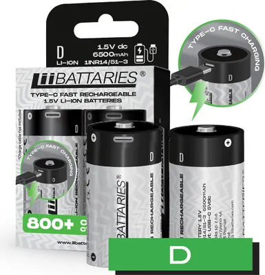 Obrázok produktu pre LiiBattaries VÝKONNÁ BATÉRIA LITHIUM-ION BATÉRIA D USB-C 2 ks. 6500mAh.