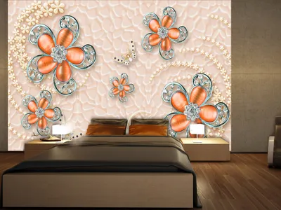 Produktbild von Vlies Fototapete 3D Effekt 400x280 cm Tapeten Wandtapete XXL Blumen Ornament Diamant orange beige n-B-0074-a-b