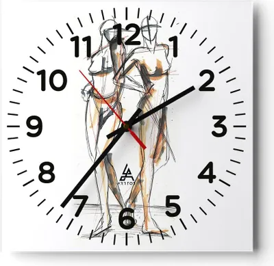 Produktbild von Wanduhr - Quadrat - Glasuhr - Zeichnen Design Mode - 40x40cm - Schleichendes Uhrwerk - Lautlos - zum Aufhängen bereit - Dekoration Modern - Wanddekoration aus Glas - C4AC40x40-4139