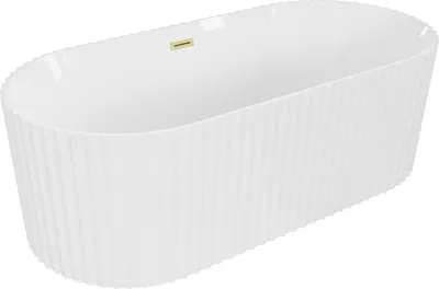 Immagine prodotto di Mexen Paola vasca da bagno autoportante scanalata 150 x 75 cm, bianco lucido, troppopieno oro spazzolato - 52721507500-55