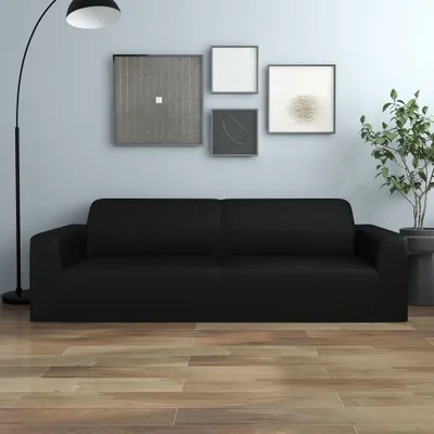 Obrázek produktu pro The Living Store Strečový potah na pohovku 3-Seater Black Polyester Jersey