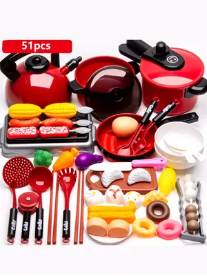 Produktbild von 51-tlg. Kinder Küche Spielzeug Set – Kochgeschirr, Lebensmittel, Utensilien | Rollenspiel Lernspielzeug für Mädchen & Jungen ab 3 Jahre