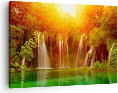 Produktbild von Bild auf Leinwand - Leinwandbild - Kroatien nationalpark wasserfall - 70x50cm - Wand Bild - Wanddeko - Leinwanddruck - Bilder - Kunstdruck - Wanddekoration - Leinwand bilder - Wandkunst - AA70x50-2228