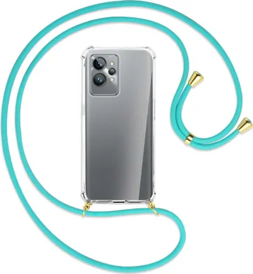 Produktbild von Handykette Backcover-Schutzhülle mit Band (Metall goldfarben) für Realme GT2 Pro (RMX3301,RMX3300) - türkis