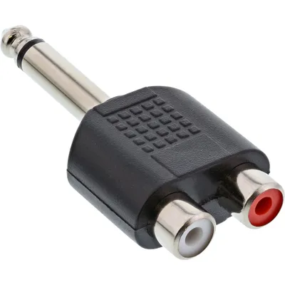 Produktbild von InLine Audio Adapter, 6,3mm Klinke Stecker an 2x Cinch Buchse, Mono, 6.3mm jack male mono, 2xCinch, Schwarz