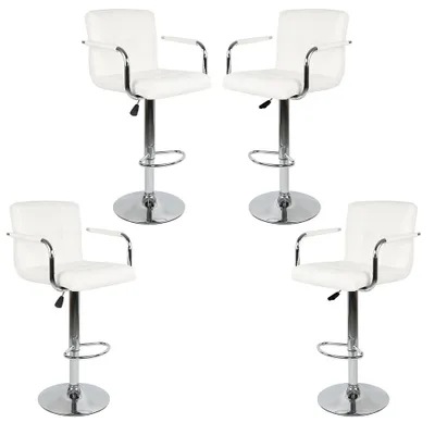 Produktbild von 4x Barhocker mit Armlehnen,Drehbare Barhocker mit Lehne,Tresenhocker Höhenverstellbar aus Kunstleder,Moderner Barstuhl Küchenhocker Bar Hocker Weiß