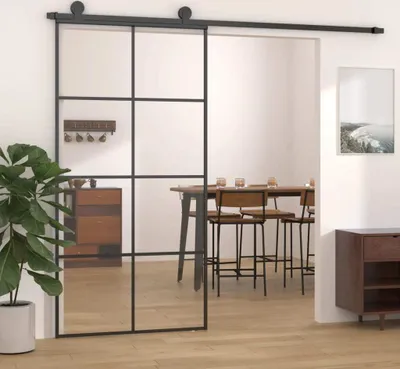 Zdjęcie produktu dla vidaXL Drzwi przesuwne czarne 102,5x205 cm ESG szkło i aluminium