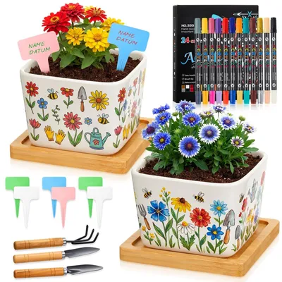 Immagine prodotto di Omgoods - Set per la pittura su Vetroceramica fai-da-te, con vasi e pennelli