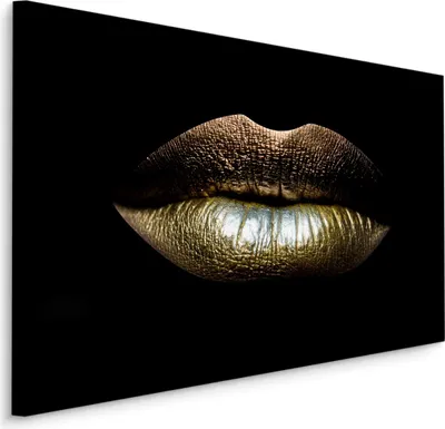 Produktbild von CANVAS Leinwand Bilder XXL Kunstdruck Abstrakt goldenes LIPPEN Lipgloss Make-Up Wanddekoration Br. 90 cm x Hö. 60 cm