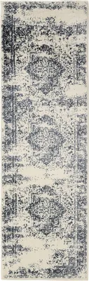 Produktbild von benuta Vintage Teppich Wohnzimmer Suki Creme/Blau 80x240 cm Läufer Wohnzimmerteppich Schlafzimmer weich orientalisch Rechteckig