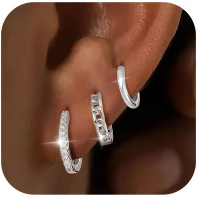Image de 3 paires de créoles en argent 925/dorées à l'or 14K, boucles d'oreilles pour femmes, étanches, ensemble