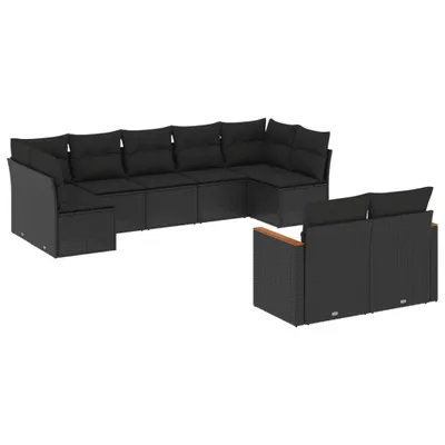 Produktbild von vidaXL 9-tlg. Garten-Sofagarnitur mit Kissen Schwarz Poly Rattan