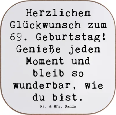 Produktbild von Mr. & Mrs. Panda Tassenuntersetzer Spruch 69. Geburtstag Glückwünsche - Weiß - Geschenk, Tischuntersetzer, Alter, Untersetzer für Gläser, Glas, Feierlichkeit, Feier