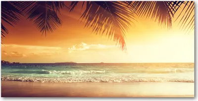 Produktbild von Tulup Glas-Bild -140x70- Wandkunst Dekorative Wand für Küche & Wohnzimmer - Landschaften - Tropischer Strand - Orange