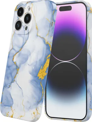 Produktbild von Smartphonica Handyhülle geeignet für iPhone 14 Pro Max mit Hellblau Gold Marmor Print - Flexible Softcase TPU - Backcover Case Hellblau Gold Marmor Design