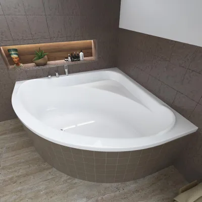 Produktbild von BADLAND Eckbadewanne Badewanne Standard 140x140 mit Ablaufgarnitur, Füßen und Styroporverkleidung GRATIS