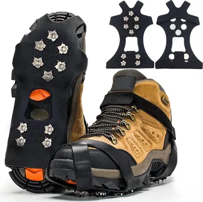 Immagine prodotto di 1 paio di ramponi trazione tacchetti antiscivolo scarpe grip 10 punte per scarpe stivali camminare all'aperto su neve e neve e