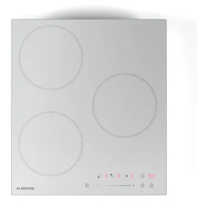 Image de Klarstein Delicatessa Plaque Induction - 3 Zones, 6600W avec Boosters,Tactile Slider, Minuterie & Sécurité Enfant, Vitrocéramique Blanche, Design Compact 45cm