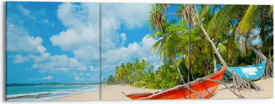 Produktbild von Bild auf Leinwand - Leinwandbild - Golf Ozean Palme Boot - 150x50cm - Wand Bild - Wanddeko - Leinwanddruck - Bilder - Kunstdruck - Wanddekoration - Leinwand bilder - Wandkunst - CA150x50-2388