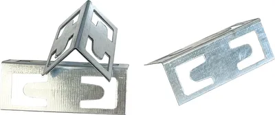 Two metal corner connectors for shelving units are shown against a white background.