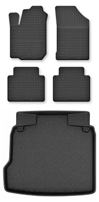 Image de Tapis en caoutchouc + bac de coffre pour Opel Vectra C 2002-2008 (hayon) – 5 pièces, noirs, semi-universel, adapté