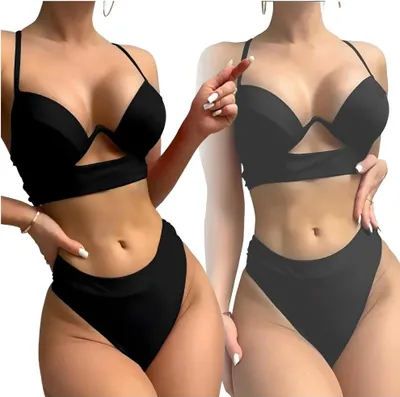Zdjęcie produktu dla Strój kąpielowy S push up bikini kostium wiązany czarny wysoki stan wycięcia S