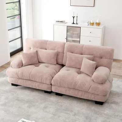 Produktbild von STILVORA Cloud Ecksofa mit Massivholzrahmen und Chenille-Stoff, Doppelsofa mit 2 Lendenkissen Loungesofa mit 2 Dekokissen, Wohnzimmersofa für Wohnzimmer, Chenille