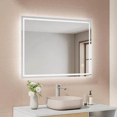 LED-Badspiegel 80x60 cm, dimmbar, Anti-Beschlag, Touch-Schalter