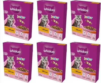 Produktbild von Whiskas Junior Trockenfutter für Kätzchen (2-12 Monate) mit Huhn 6er Pack (6 x 300 g) im Karton