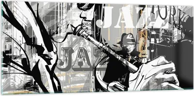 Produktbild von Bilder auf glas - Jazz Musik Musiker - 120x50cm - Glasbilder - Wandbilder - Kunstdruck - zum Aufhängen bereit - Wanddekoration aus Glas - Glas Bilder - Wandbild auf Glas - Einteilig - GAB120x50-3792