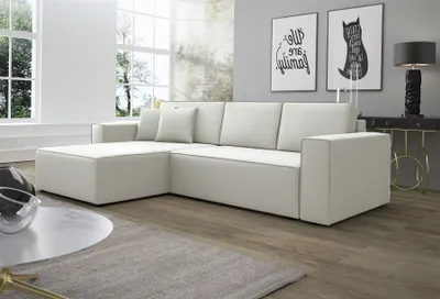 Produktbild von Ecksofa Schlafsofa Sofa CONOR Kunstleder Weiss Ottomane Links