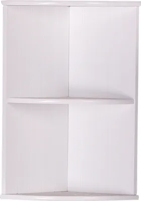 A white corner shelf unit.
