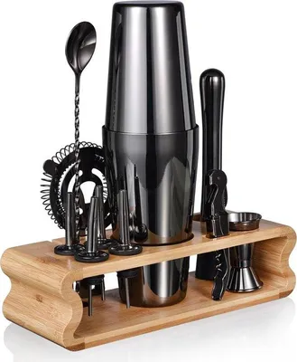 Produktbild von Famanu Cocktail Shaker Set 12-teilig - mit Bambusständer