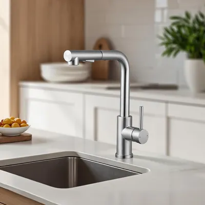 Produktbild von AjieQaQ Wasserhahn Küche ausziehbar, L-Form, 304 Edelstahl gebürstet, 2 Strahlarten, 360° schwenkbar, Einhebelmischer