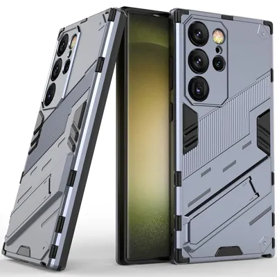 Produktbild von Armor Hülle für Samsung Galaxy S25 Ultra, Hybrid PC TPU Bumper Stoßfestes Schutzhülle mit Standfunktion Grau