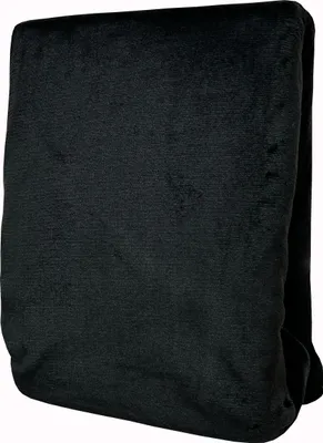 A folded black blanket or bed sheet.