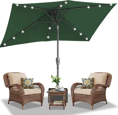 Produktbild von Faziango 140x210m Sonnenschirm UV50+ Neigbar Sonnenschutz Gartenschirm Strandschirm LED Solar, knickbar, Schirmtuch mit PA-Beschichtung, Grün