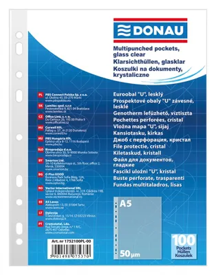 Produktbild von Stanztaschen DONAU, PP, A5, kristall, 50 µm, im Polybeutel, 100 Stück