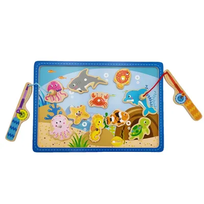 Produktbild von TOOKY TOY Holzspiel, Angeln, 2 Ruten + 10 Stück